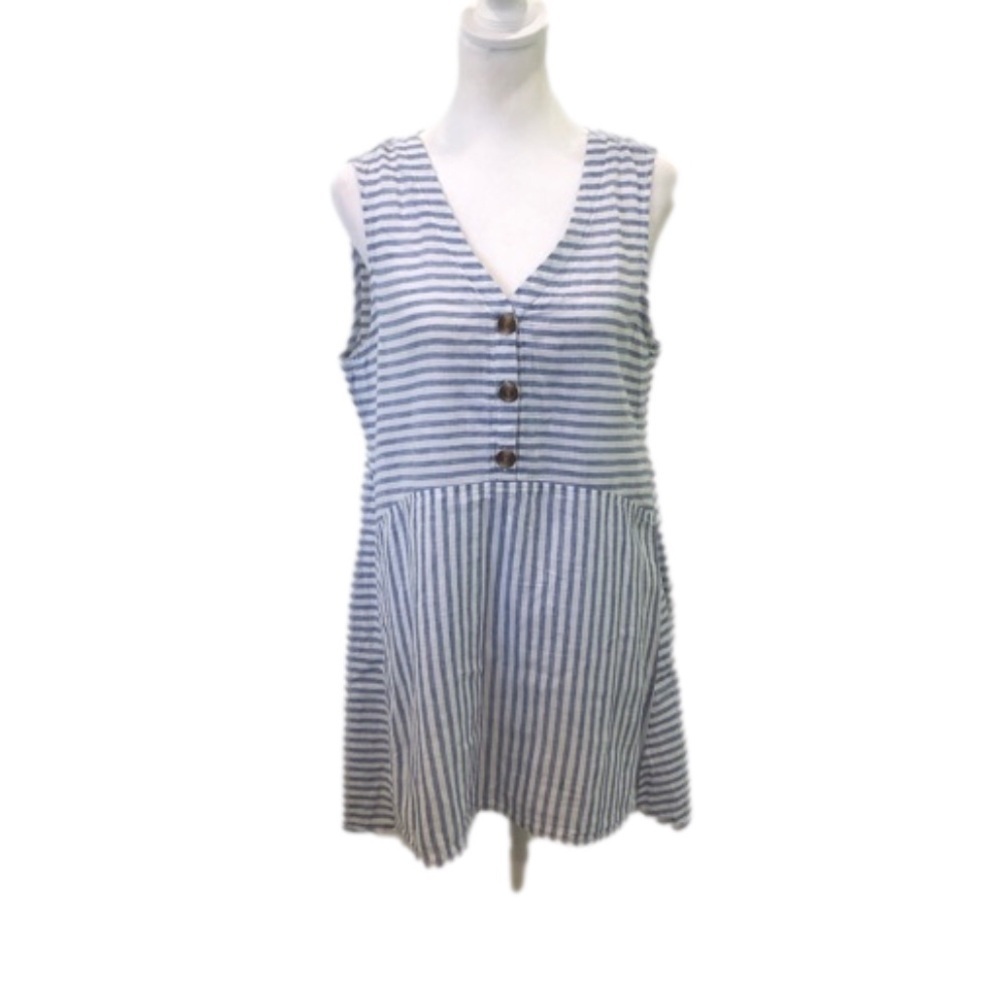 Beachlunchlounge Size M linen blend blue white stripe mini dress tunic top